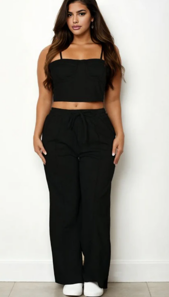 Bustier Crop Top & Slant Pocket Pants Set Plus 3994X