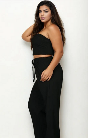 Bustier Crop Top & Slant Pocket Pants Set Plus 3994X