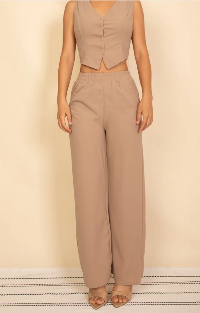 Tailored Button Vest & Wide Leg Pants Set 5614