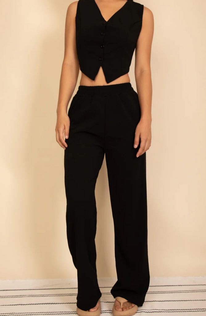 Tailored Button Vest & Wide Leg Pants Set 5614