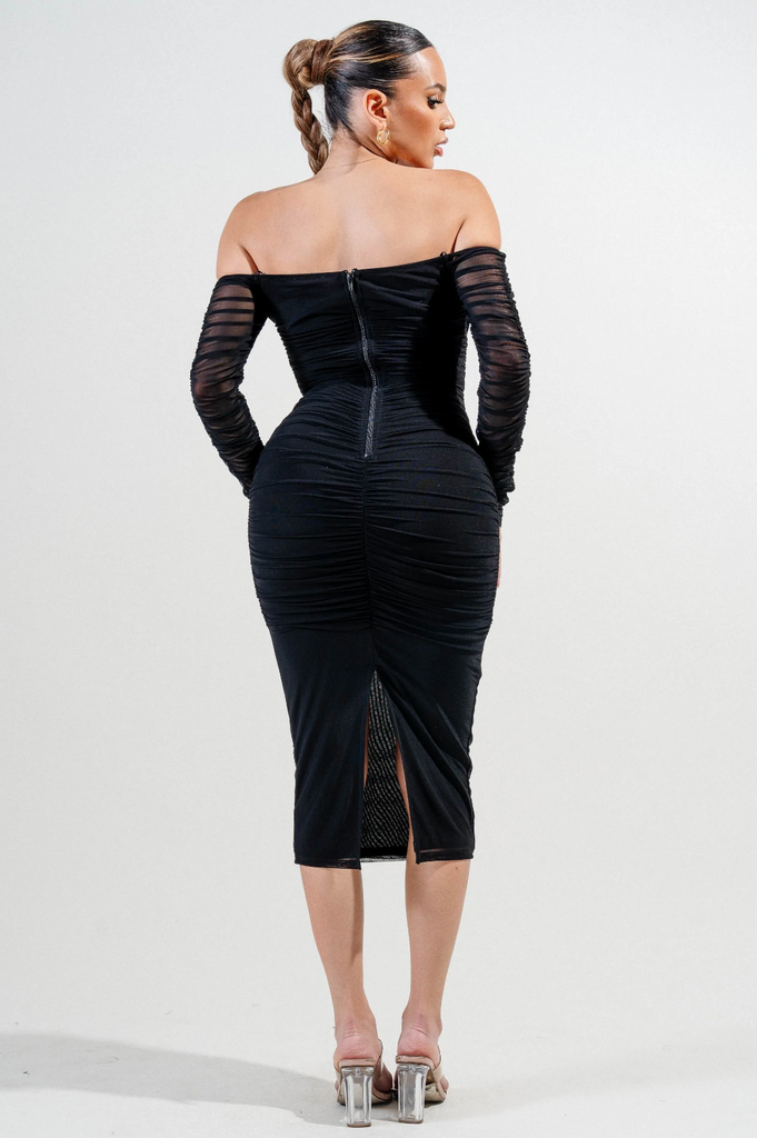 Off Shoulder Long Sleeve Midi Dress Privy 78218