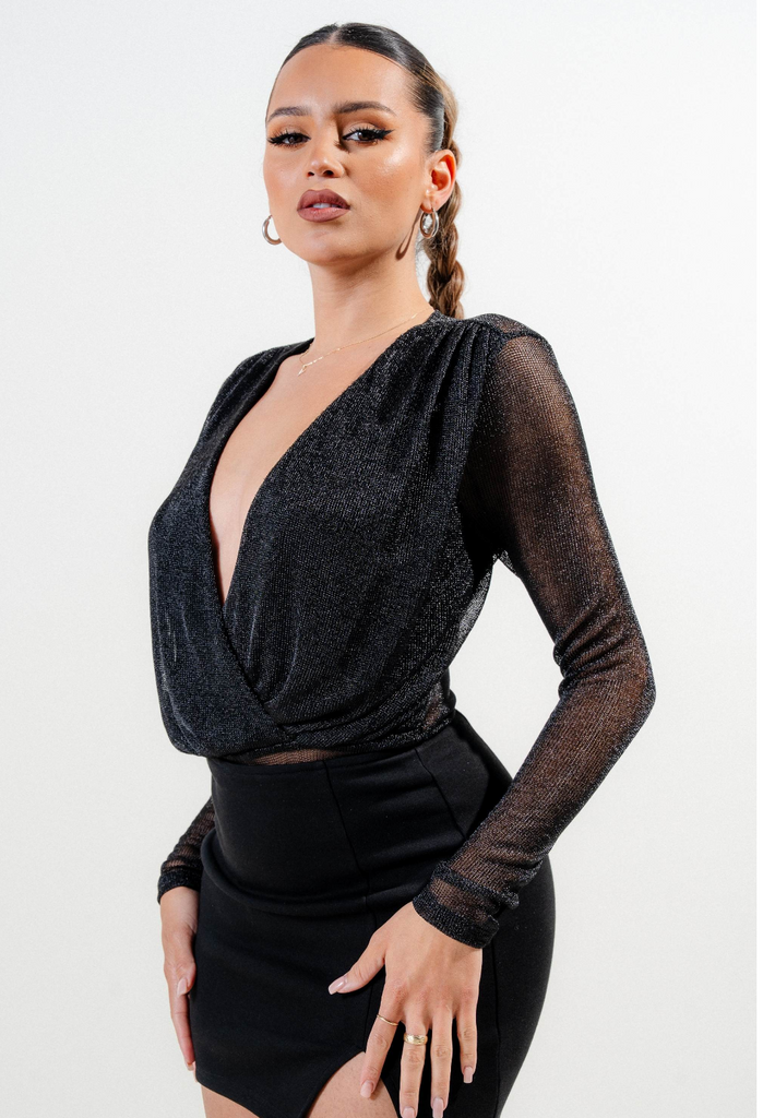 Metallic Front Overlap Bodysuit Privy 45421