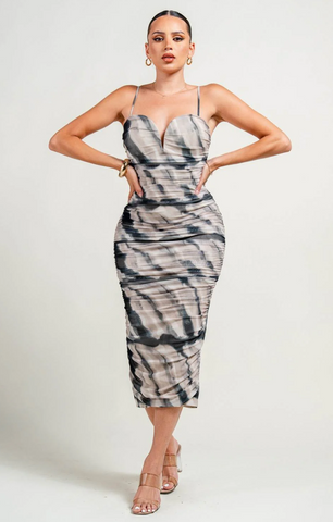 V Wire Ruched Midi Dress Privy 79085