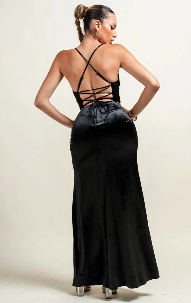 Glossy Draping Maxi Dress Privy 30081