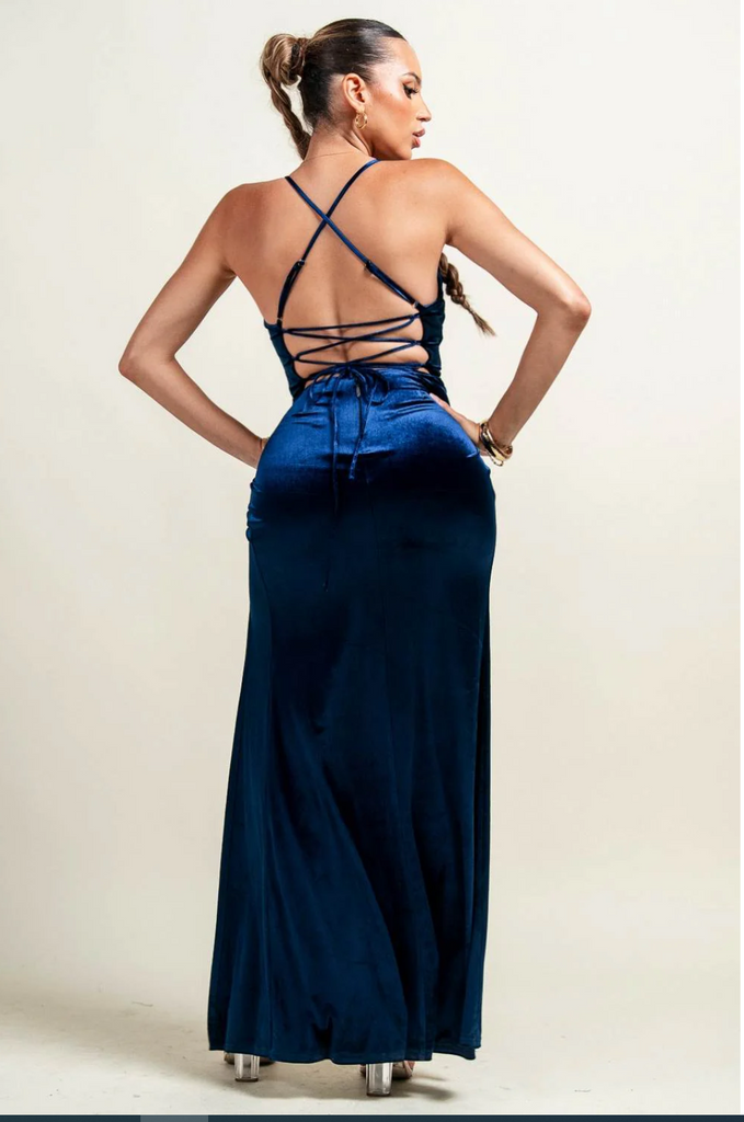 Glossy Draping Maxi Dress Privy 30081