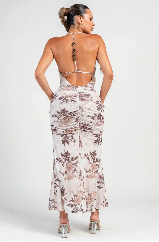 Halter Top A-Line Midi Dress Privy 30331