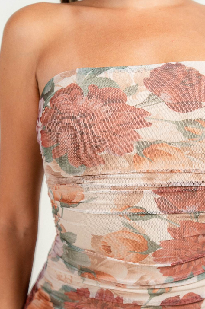 Mesh Print Ruched Maxi Dress Privy 79189