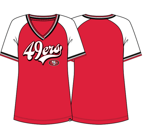 SF 49ers Glitter Script V-Neck Top