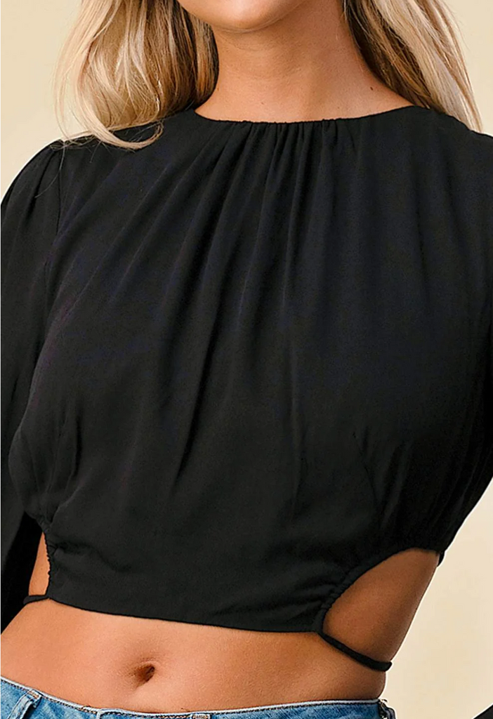 Open Back Long Sleeve Cropped Top Privy 1347