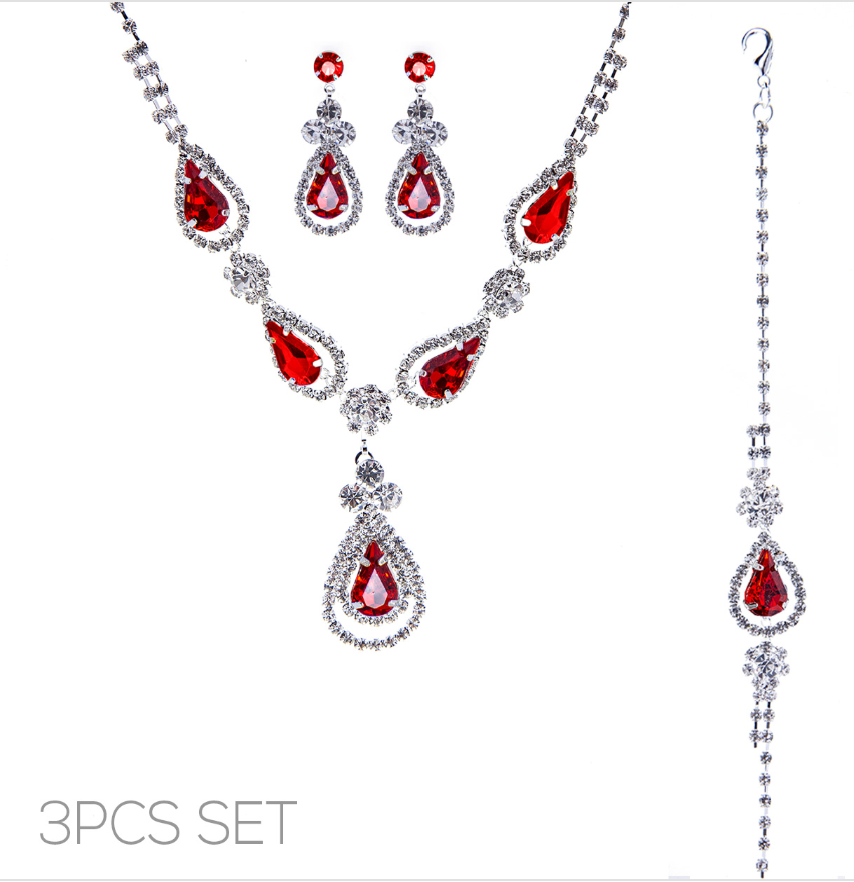 Teardrop Flower Rhinestone Necklace Set