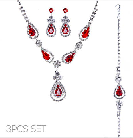 Teardrop Flower Rhinestone Necklace Set