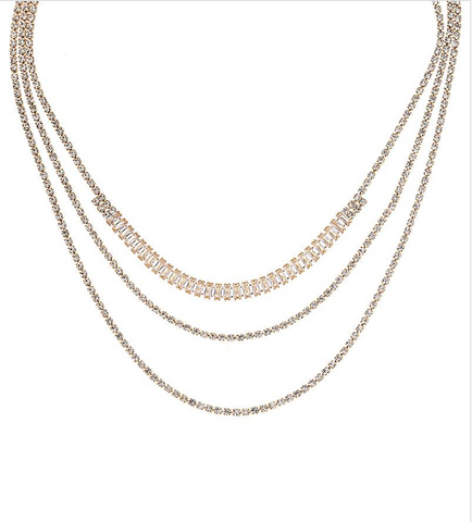 Crystal Baguette 3 Layer Necklace
