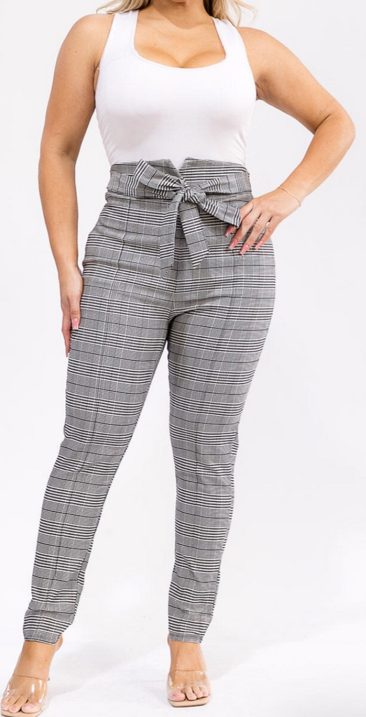 Self Tie Skinny Plaid Pants Plus 1552