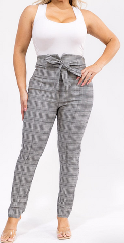 Self Tie Skinny Plaid Pants Plus 1552
