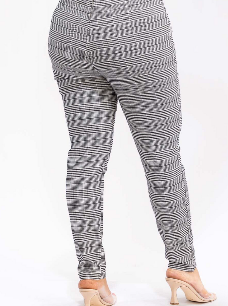 Self Tie Skinny Plaid Pants Plus 1552