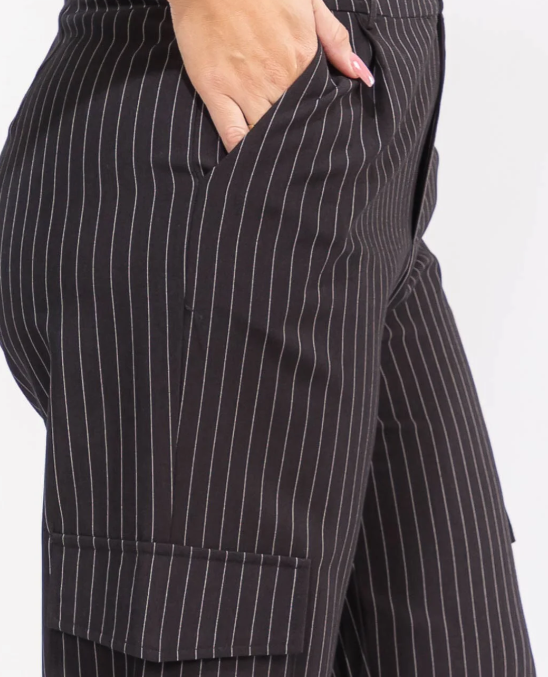 Wide Leg Striped Dress Pants Plus 1187 Black / 2X-Large