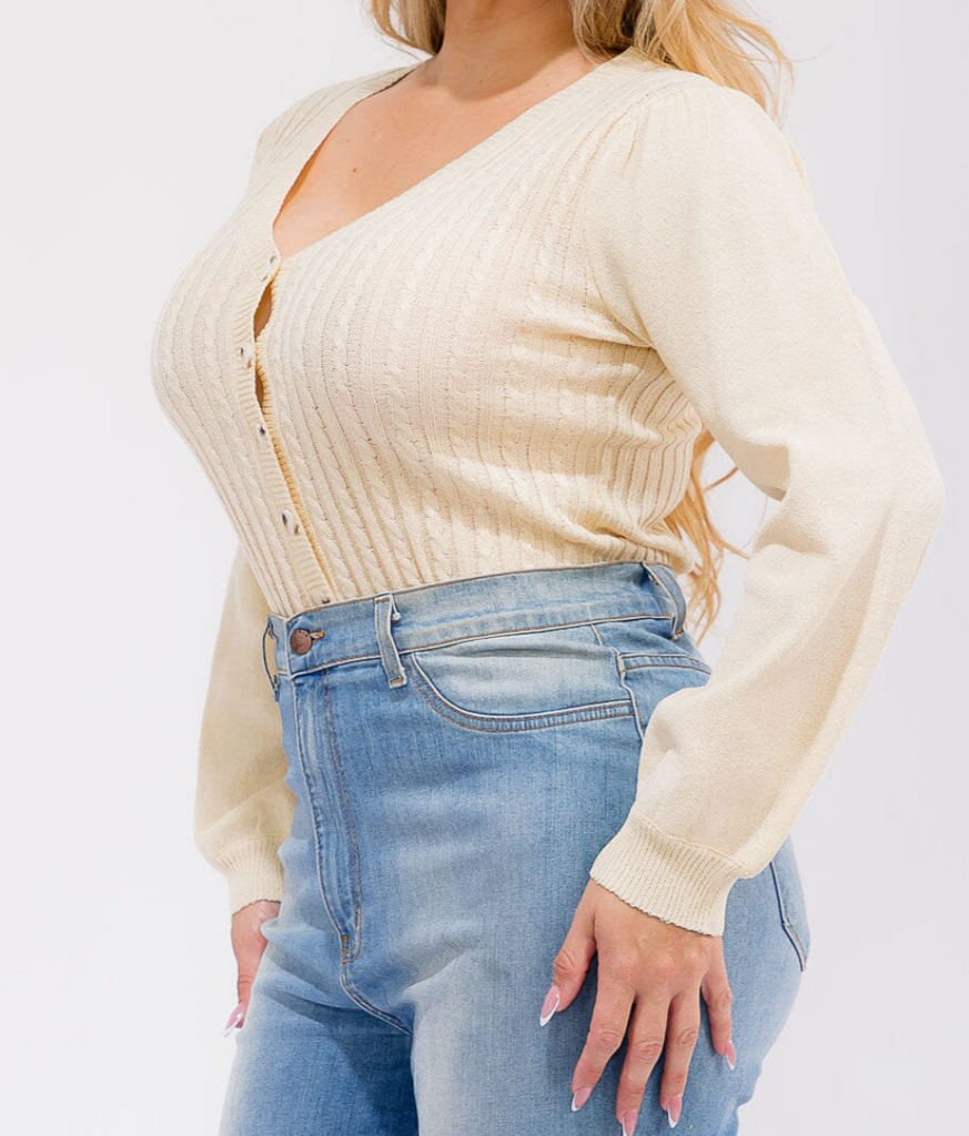 Button Up Ribbed Knit Bodysuit Plus 15027