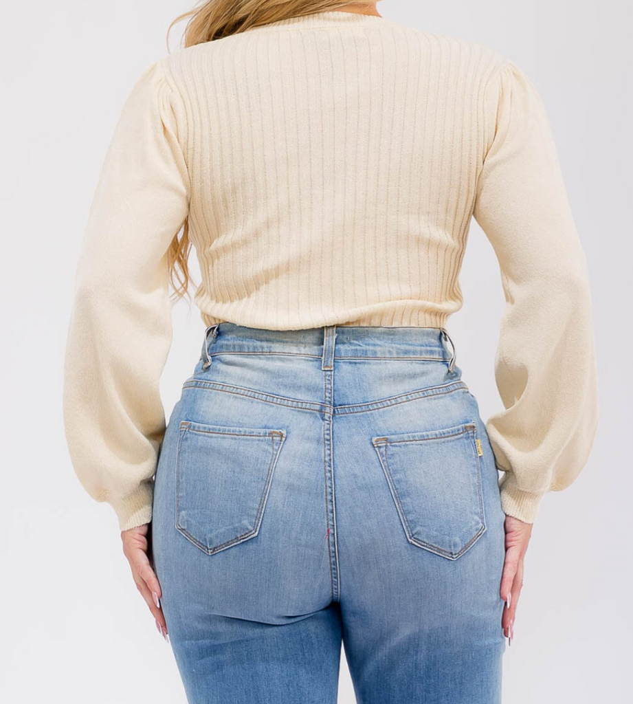 Button Up Ribbed Knit Bodysuit Plus 15027