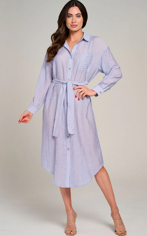 Button Up Self Tie Midi Dress 9287