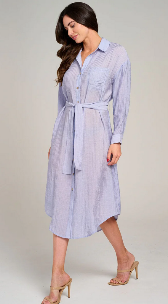 Button Up Self Tie Midi Dress 9287