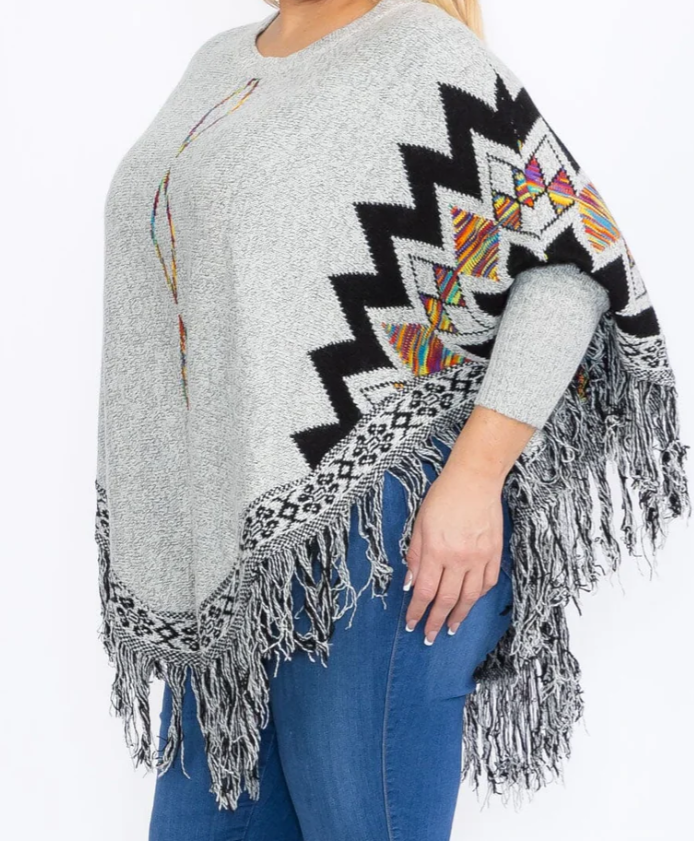 Color Block Poncho Plus 1810