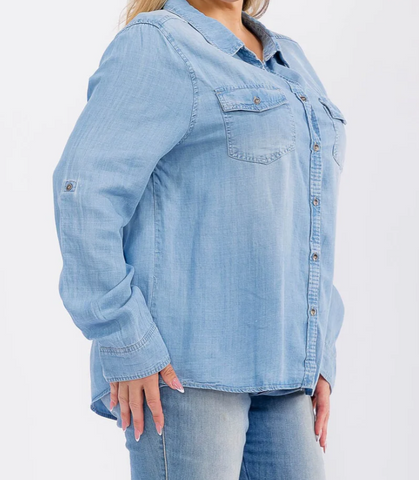 Long Sleeve Chambray Top Plus 1023