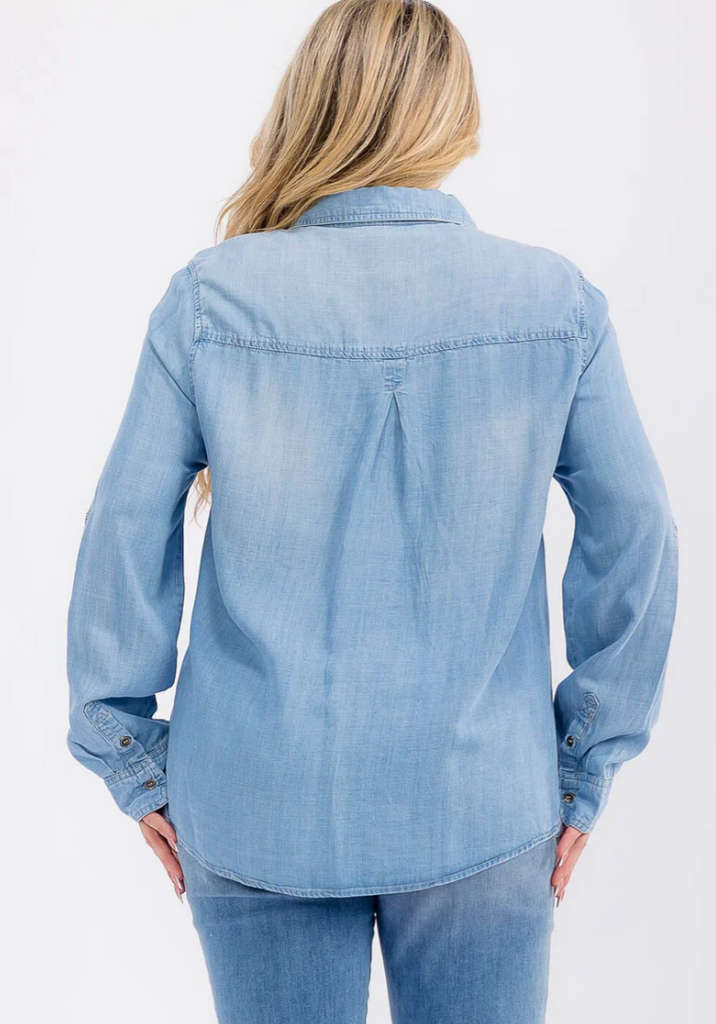 Long Sleeve Chambray Top Plus 1023