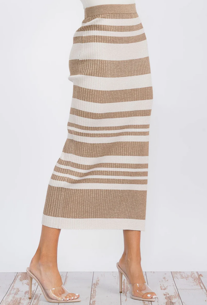Stripe Shimmer Color Block Knit Maxi Skirt 3488