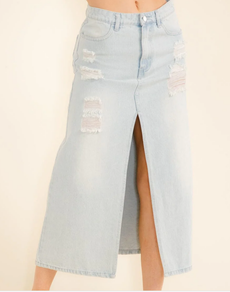 Front Slit Denim Maxi Skirt 2528