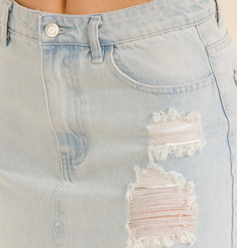 Front Slit Denim Maxi Skirt 2528