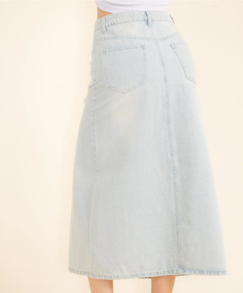 Front Slit Denim Maxi Skirt 2528