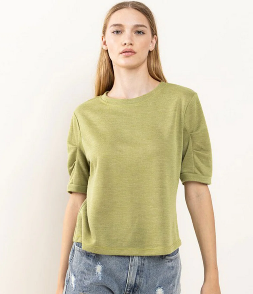 Ruched Sleeve Solid Top 13198