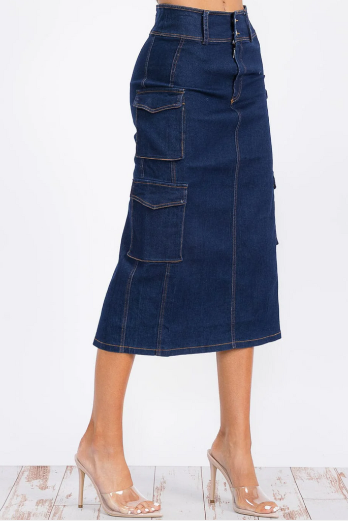 Denim Cargo Midi Skirt 3959