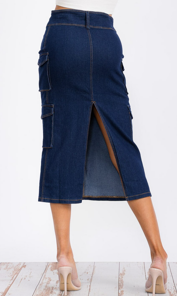 Denim Cargo Midi Skirt 3959
