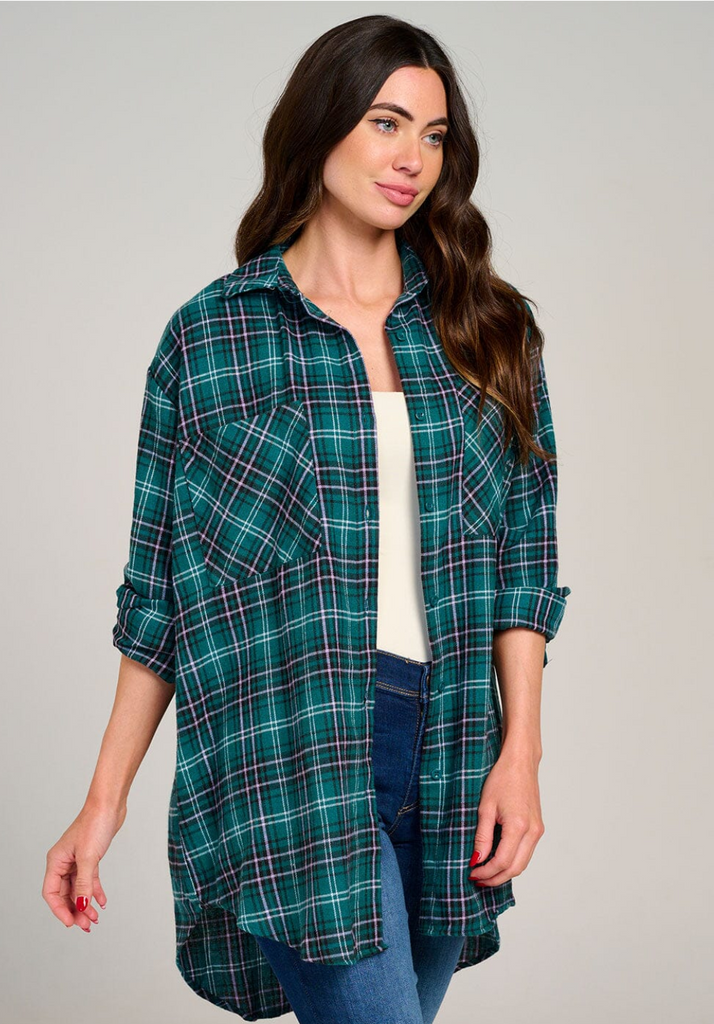 Open Back Button Up Plaid Shirt 1588