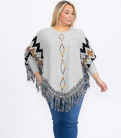 Color Block Poncho Plus 1810