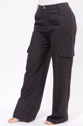 Wide Leg Striped Dress Pants Plus 1187