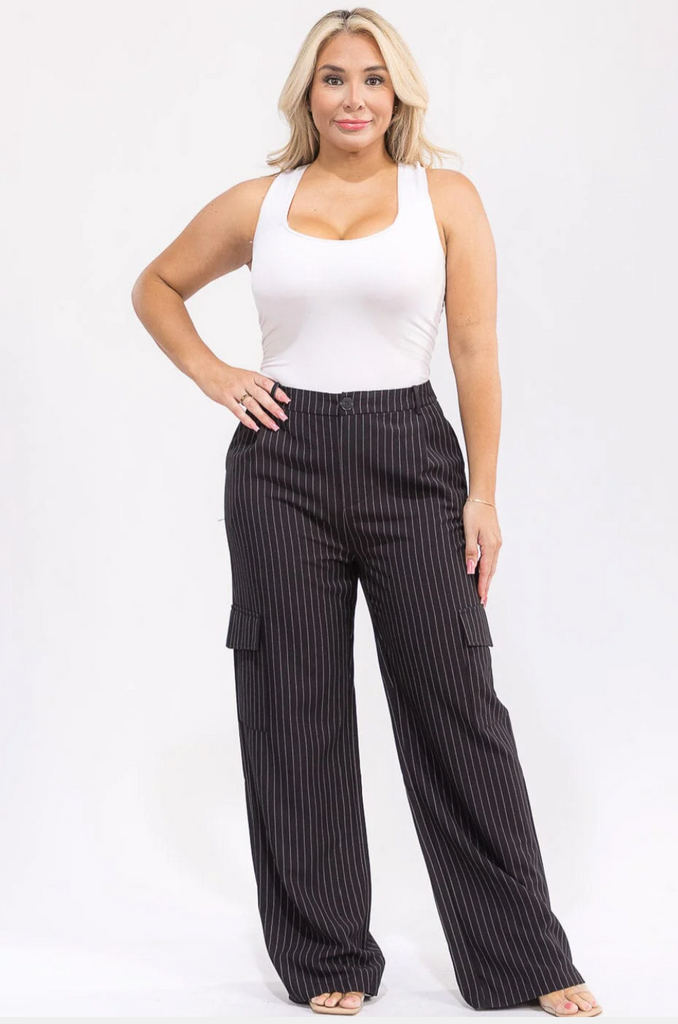 Wide Leg Striped Dress Pants Plus 1187