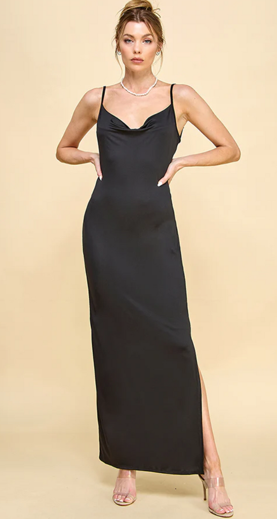 Cowl Neck Maxi Dress w/ Side Slit 50835