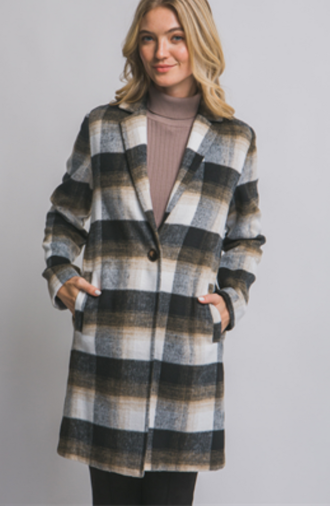 Long Sleeve Plaid Coat 80333