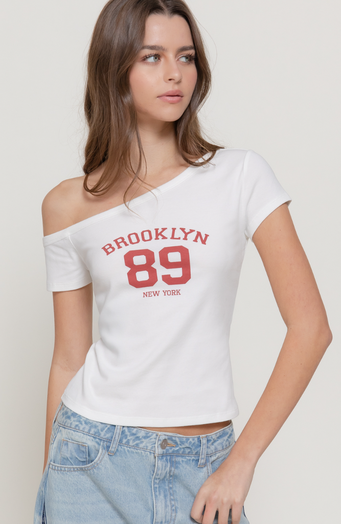 One Shoulder Brooklyn Graphic Top 15306