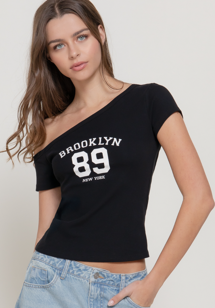 One Shoulder Brooklyn Graphic Top 15306
