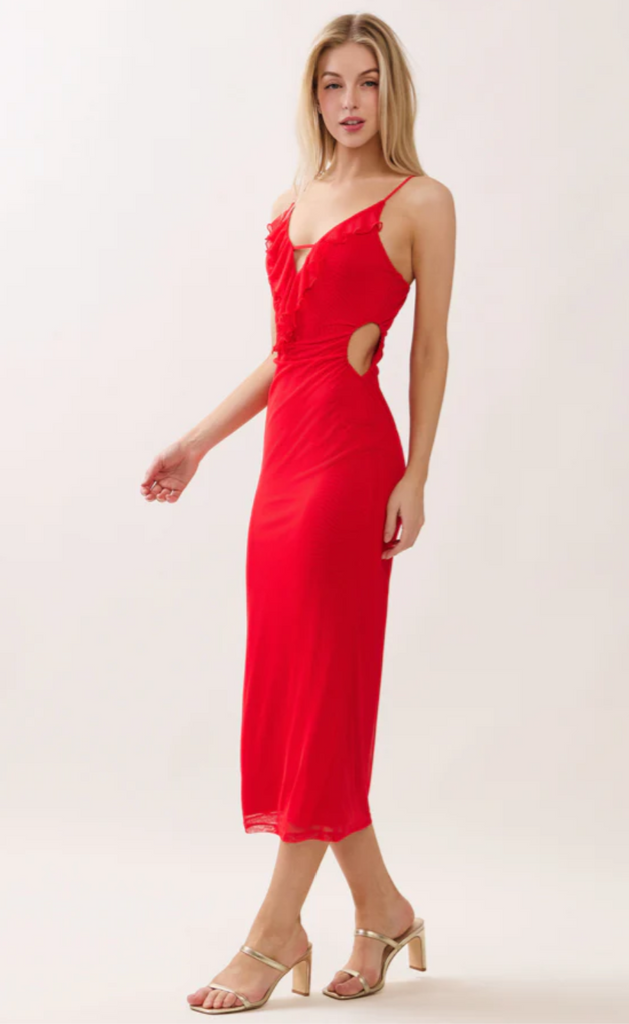 Ruffle V-Neck Midi Dress 56585