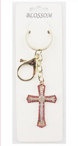 Rhinestone Cross Keychain
