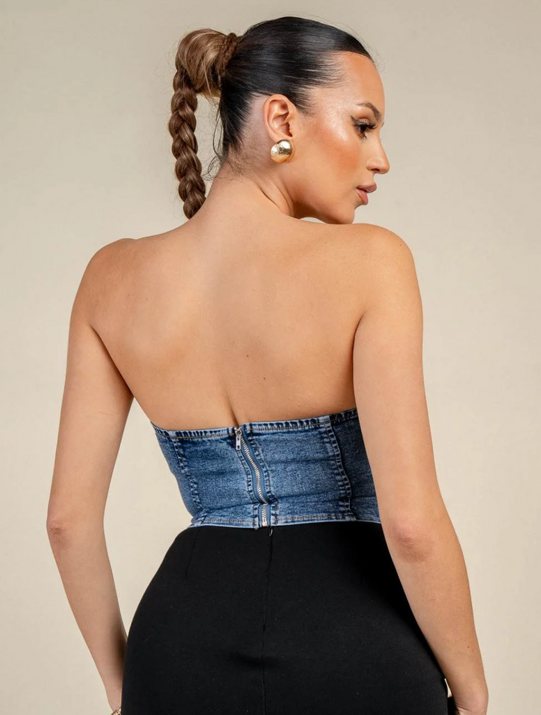 Denim Strapless Corset Top 45650