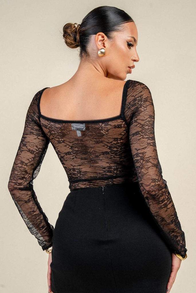 Lace Bustier Long Sleeve Bodysuit 4051