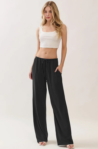 Wide Leg Drawstring Elastic Pants 56109