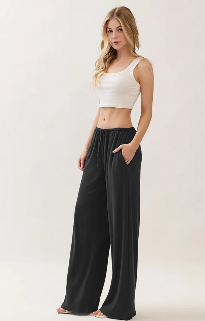 Wide Leg Drawstring Elastic Pants 56109