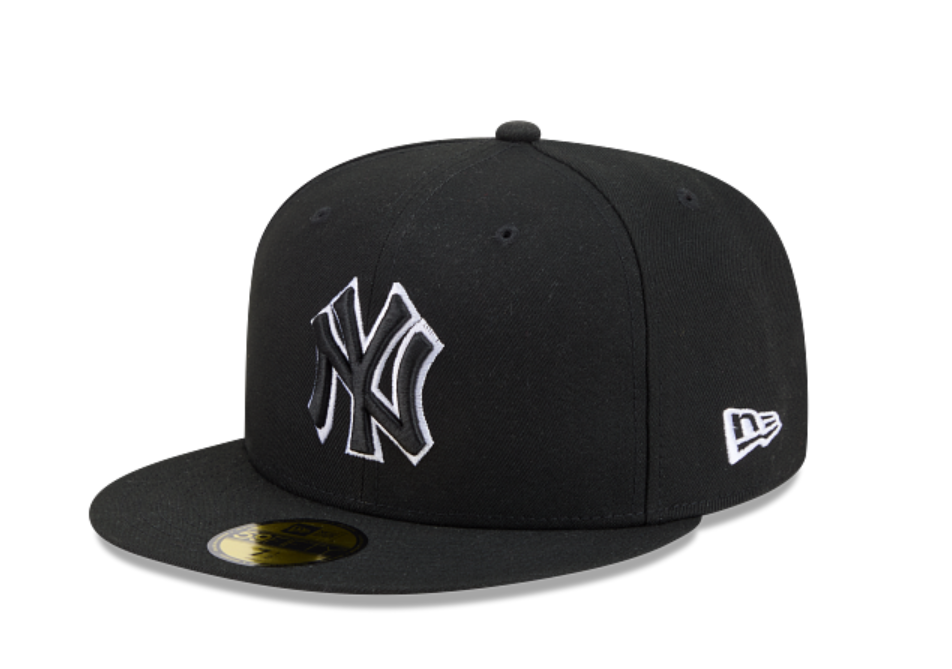 NY Yankees Black White Outline 5950