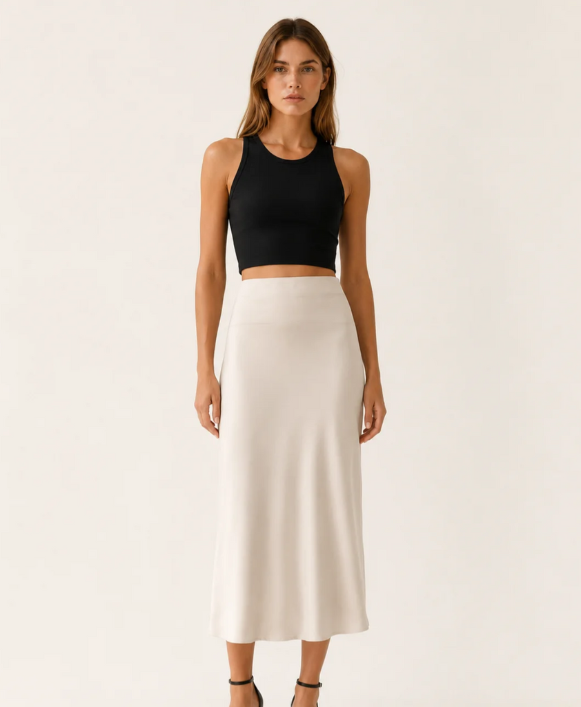 Satin Midi Skirt w/ Side Slit 77391